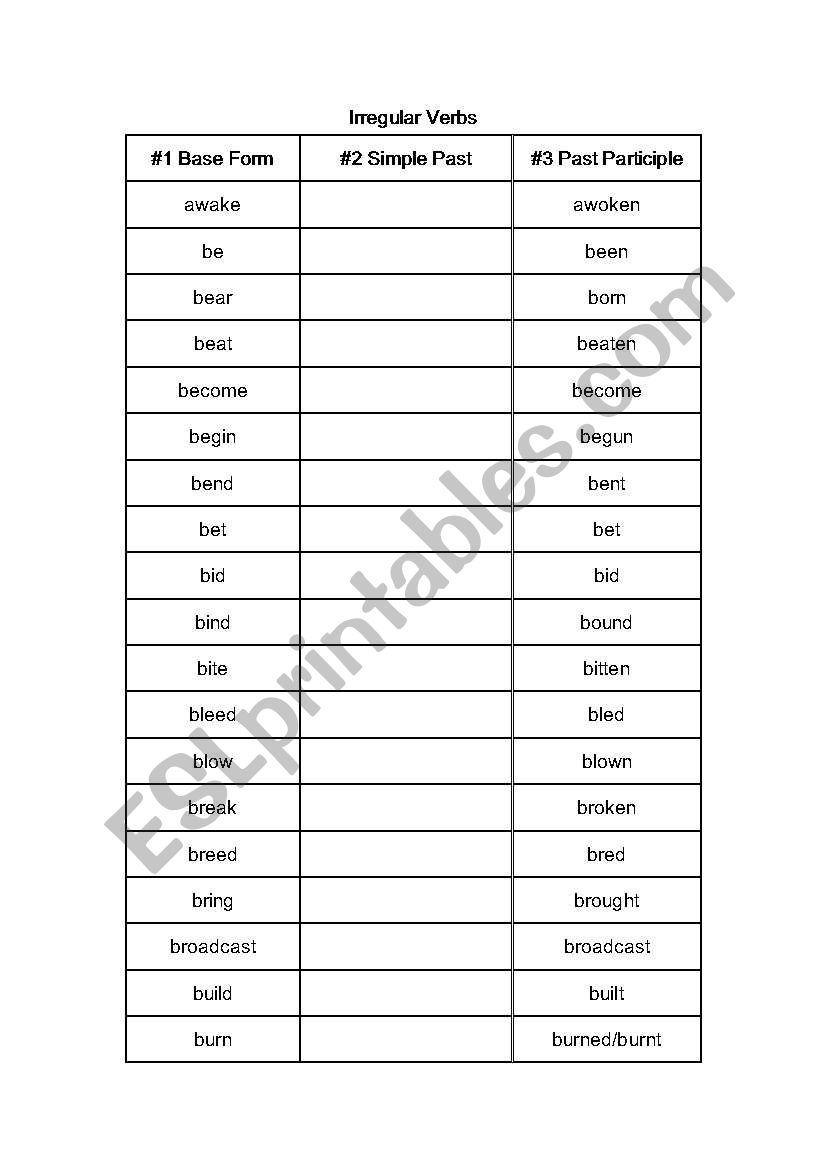 irregular verb worksheet