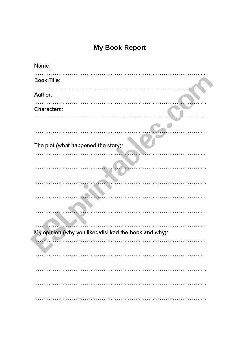 Book report Form worksheet