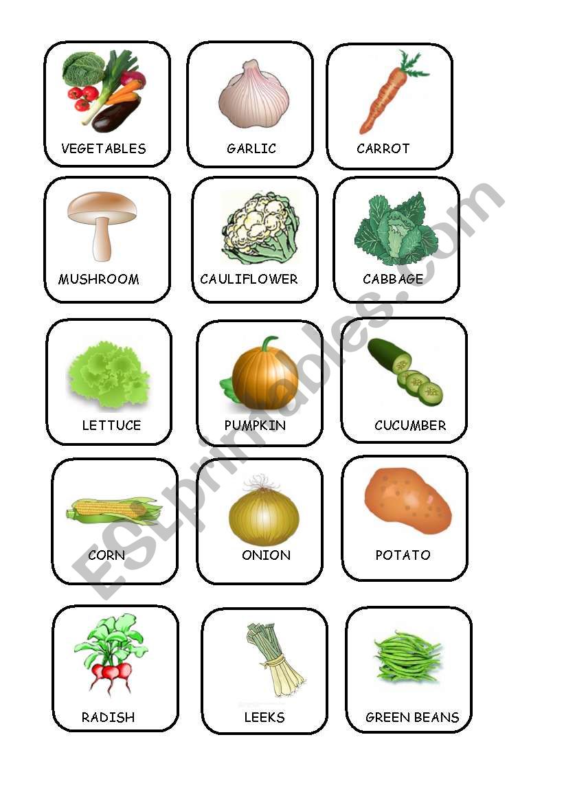Memory : vegetables worksheet