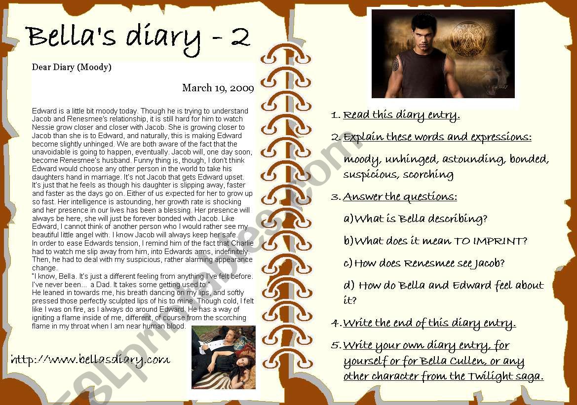 BellaÂ´s diary 2 worksheet