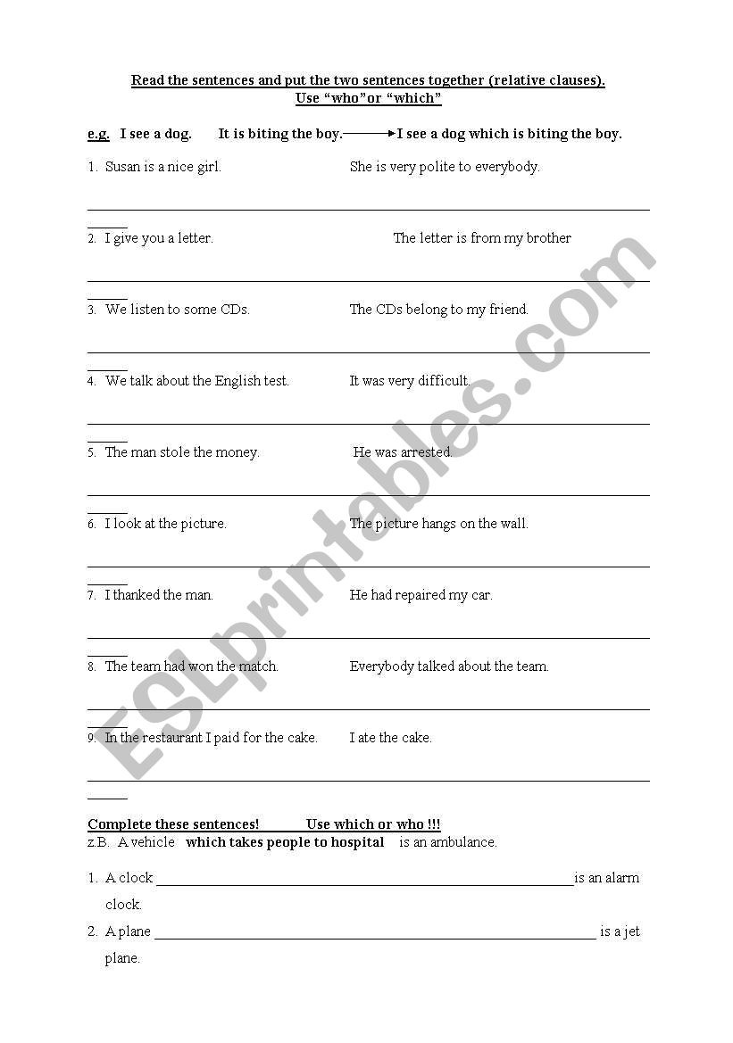 Relative Clauses worksheet