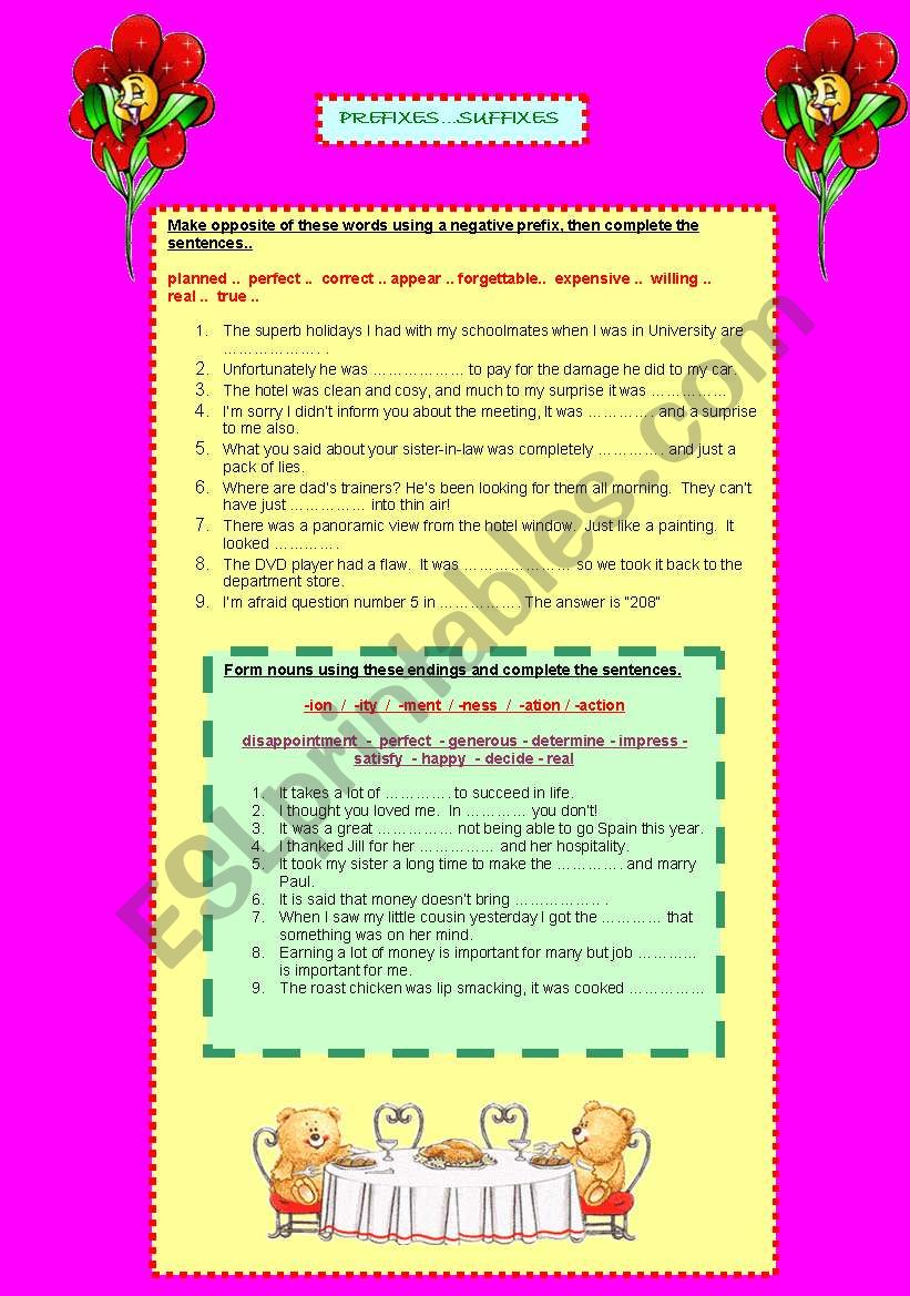 PREFIXES..SUFFIXES worksheet