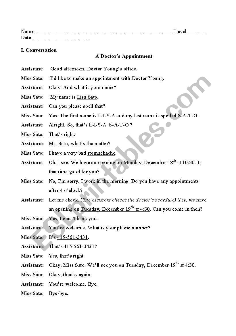 English worksheets: Making Doctor´s Appointment