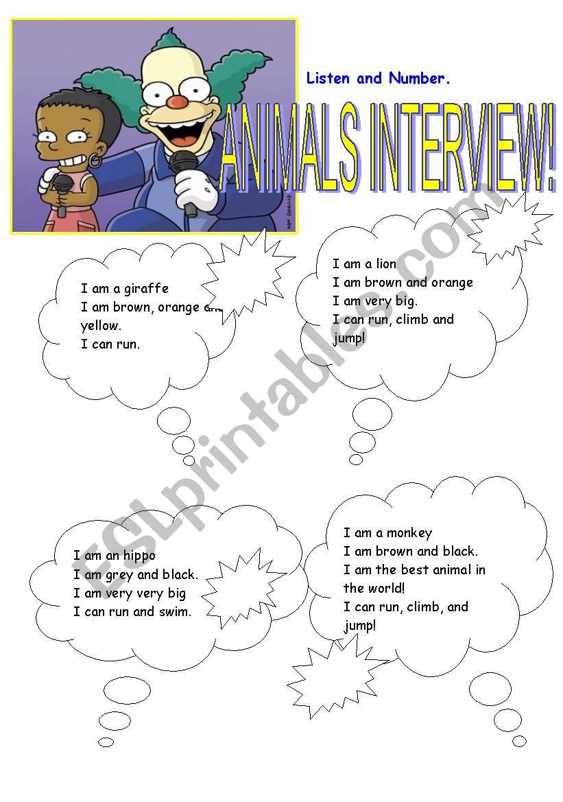 Animals Interview worksheet