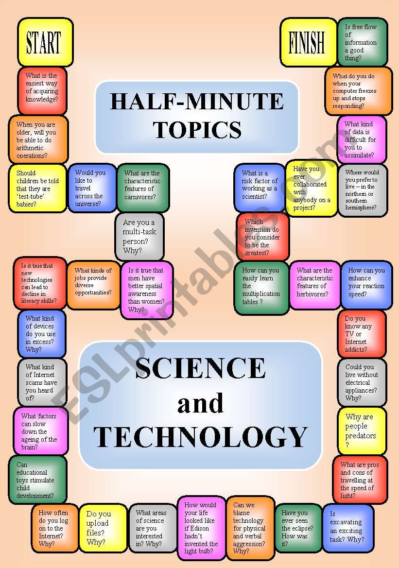 Science and technology - a boardgame or pairwork (34 questions for discussion)