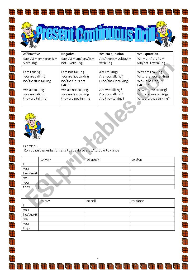 Present Continuous Drill worksheet