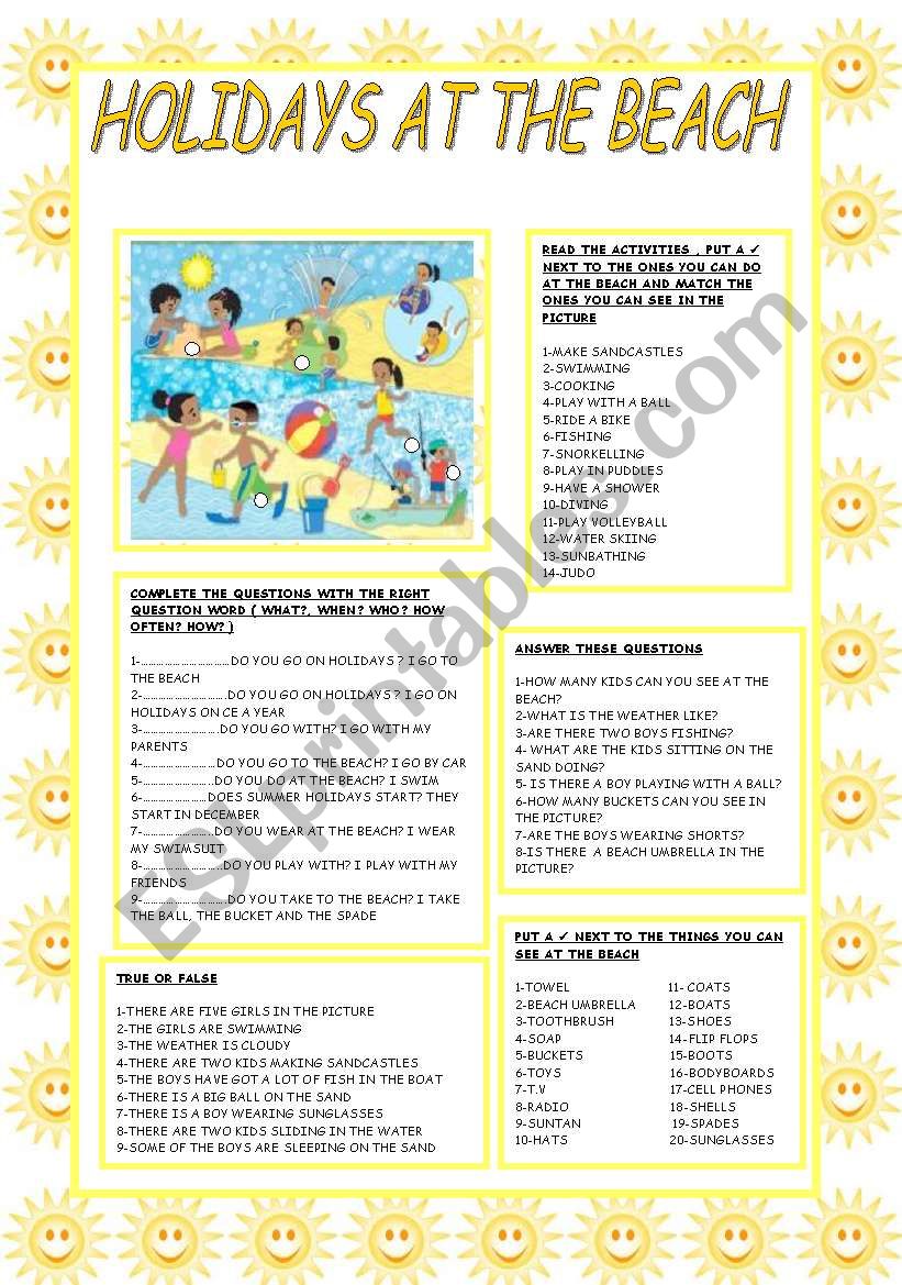 HOLIDAYS AT THE BEACH worksheet