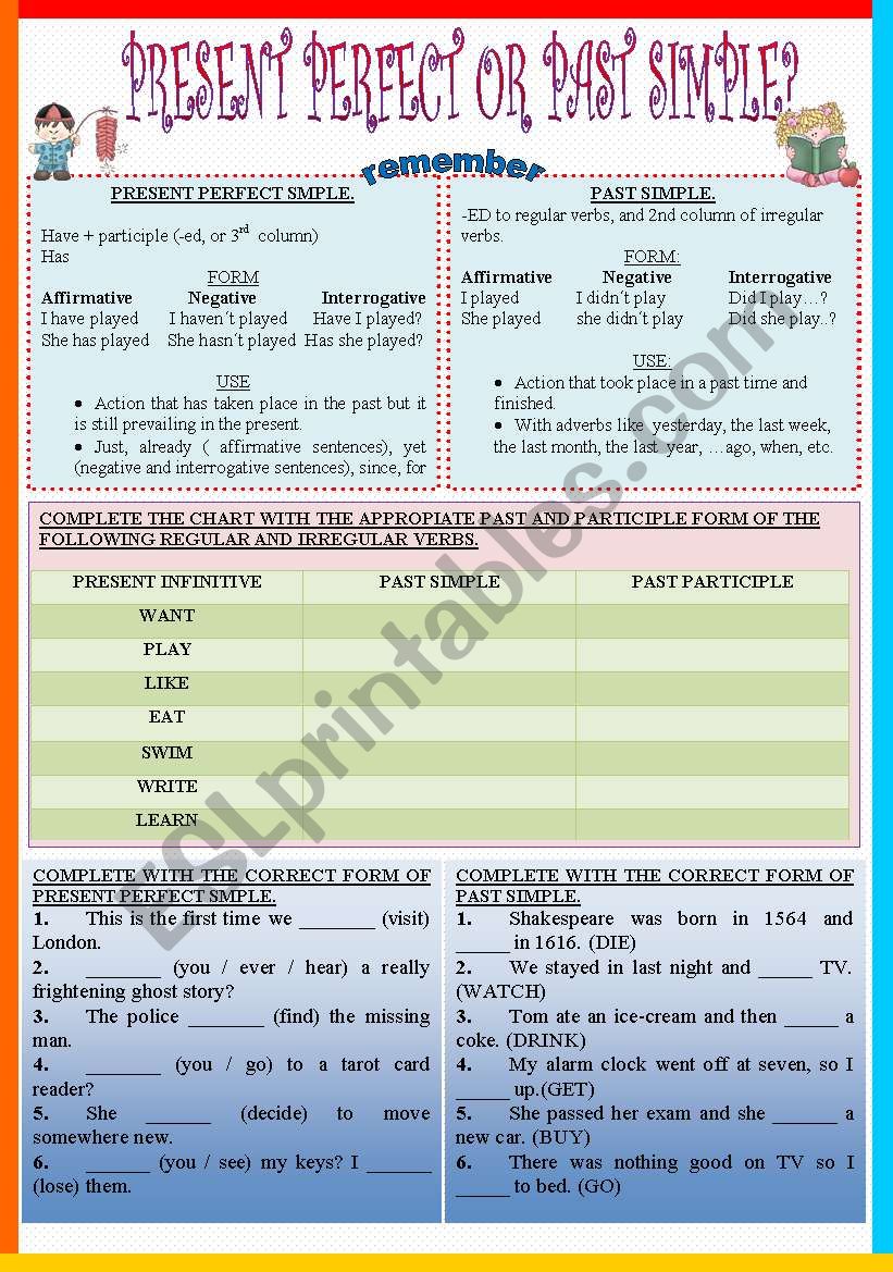 PRESENT PERFECT OR PAST SIMPLE? B&W+KEYS included