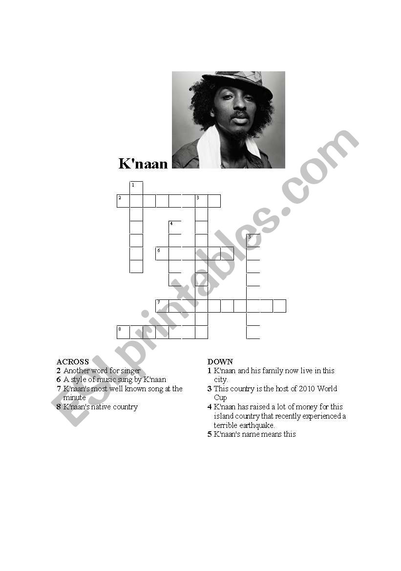 English worksheets K´naan Crossword