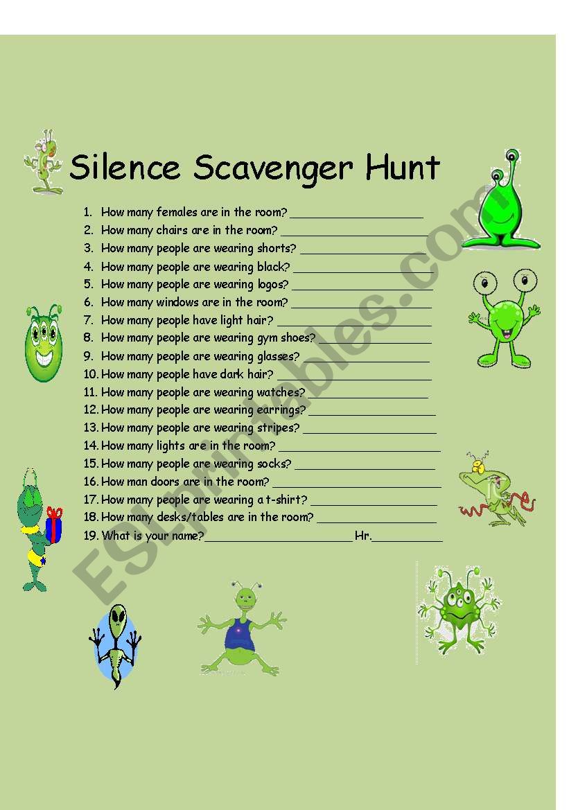 Silence Scavenger Hunt worksheet