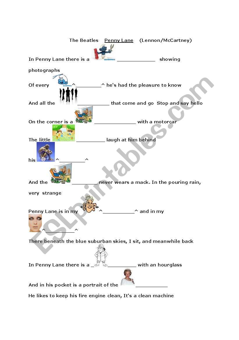 Penny Lane (occupations) worksheet