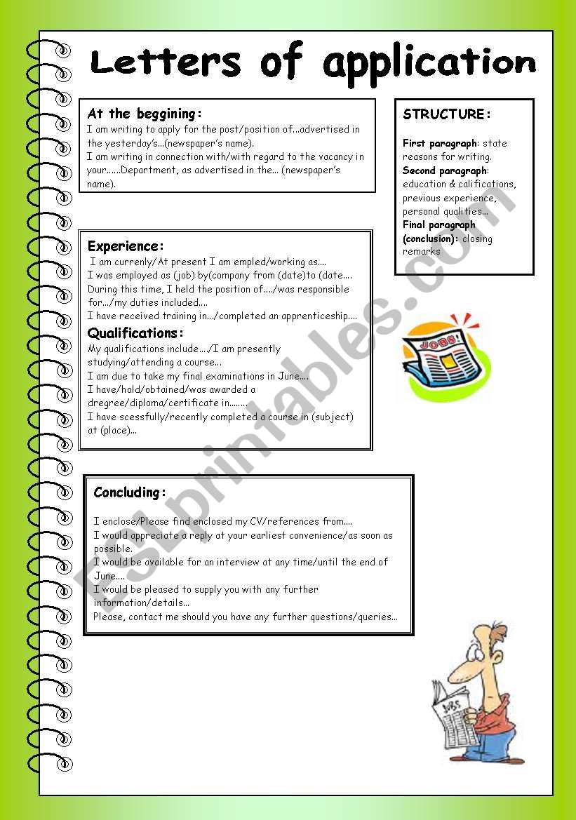 Letter of application worksheet