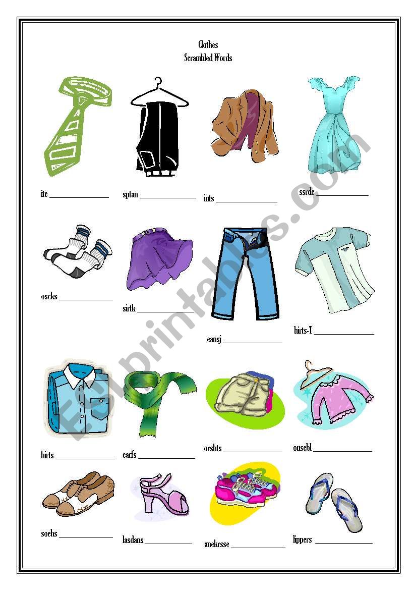Clothes - Scrambled Words worksheet