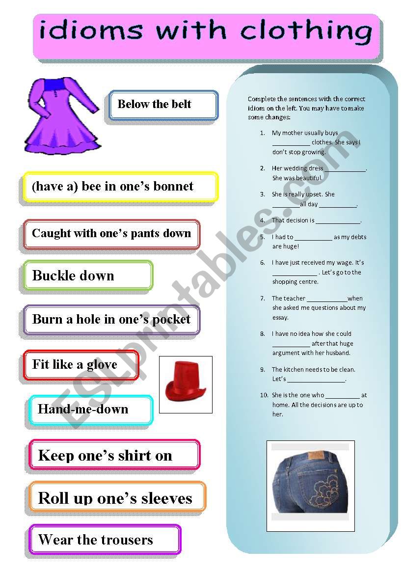 IDIOMS WITH CLOTHING worksheet