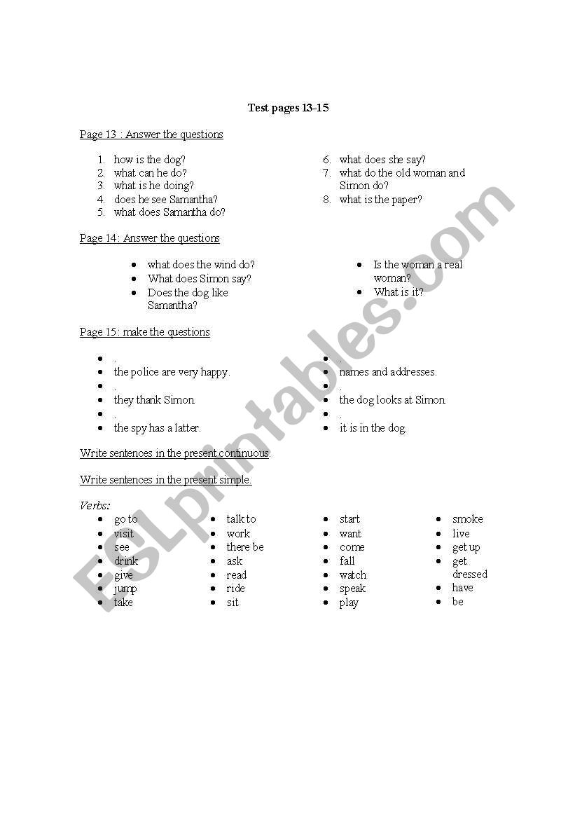 test basic english worksheet