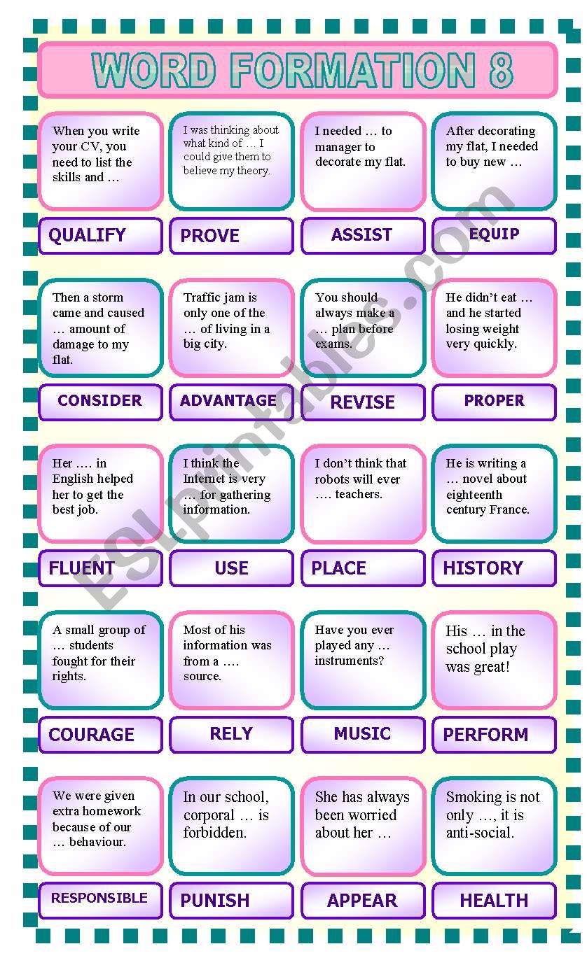 Word formation 8 worksheet