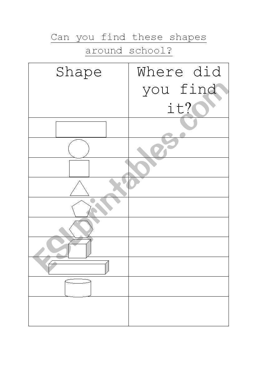 Shape hunt worksheet