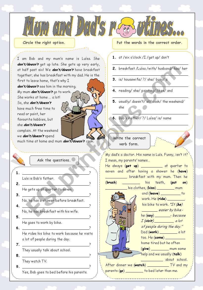 MUM AND DAD ROUTINES worksheet