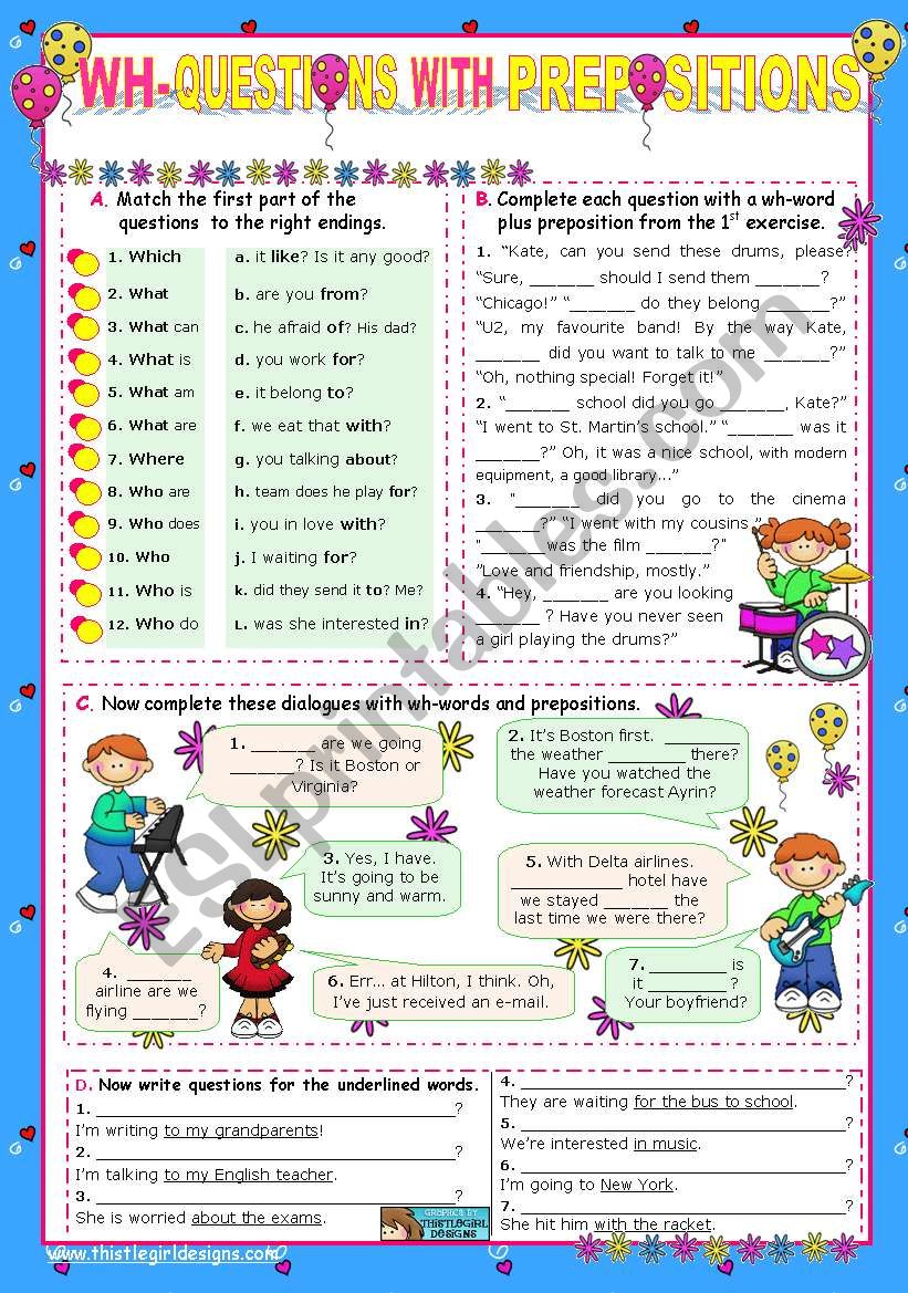 Basic Wh-Questions (2)  with Prepositions at the end