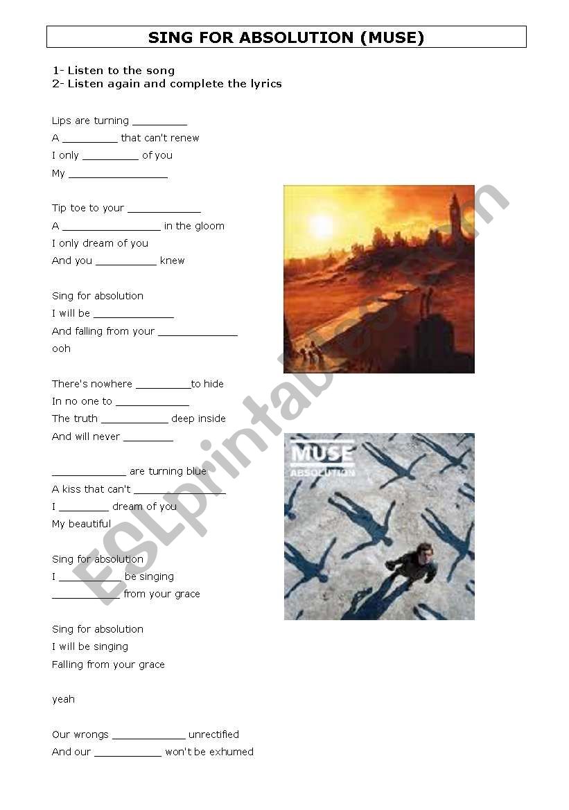 Sing for Absolution by Muse worksheet