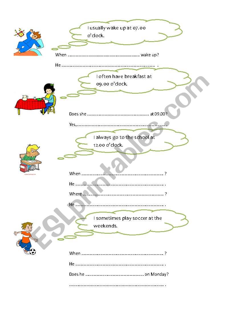 daily routines worksheet