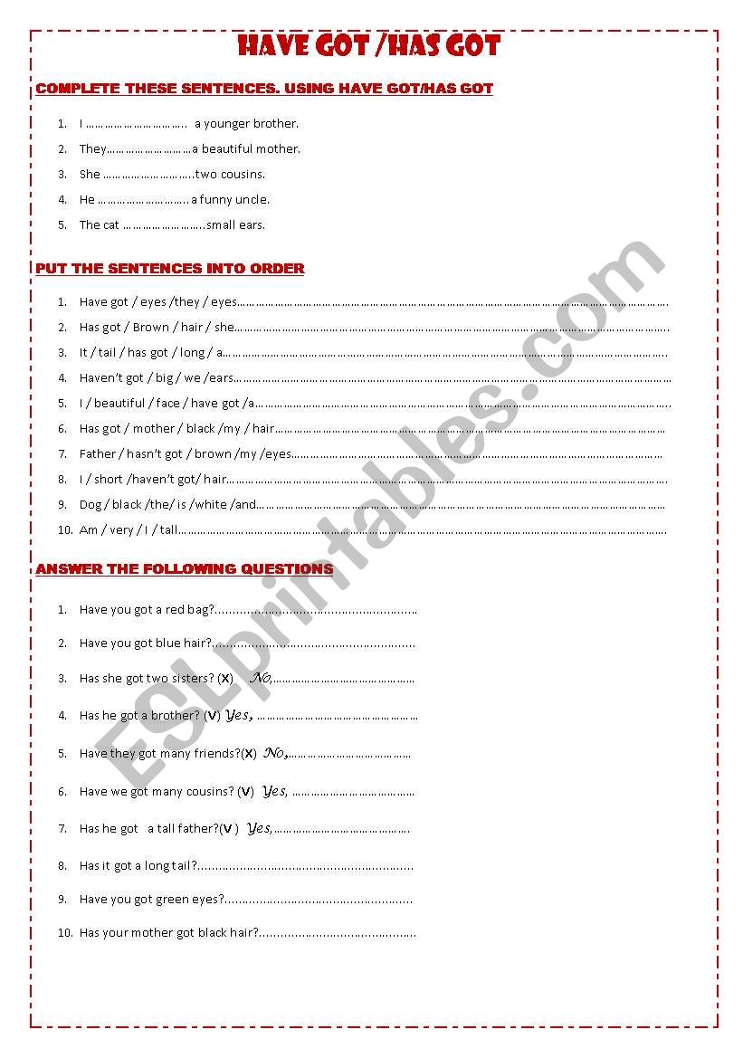 Have got / Has got worksheet