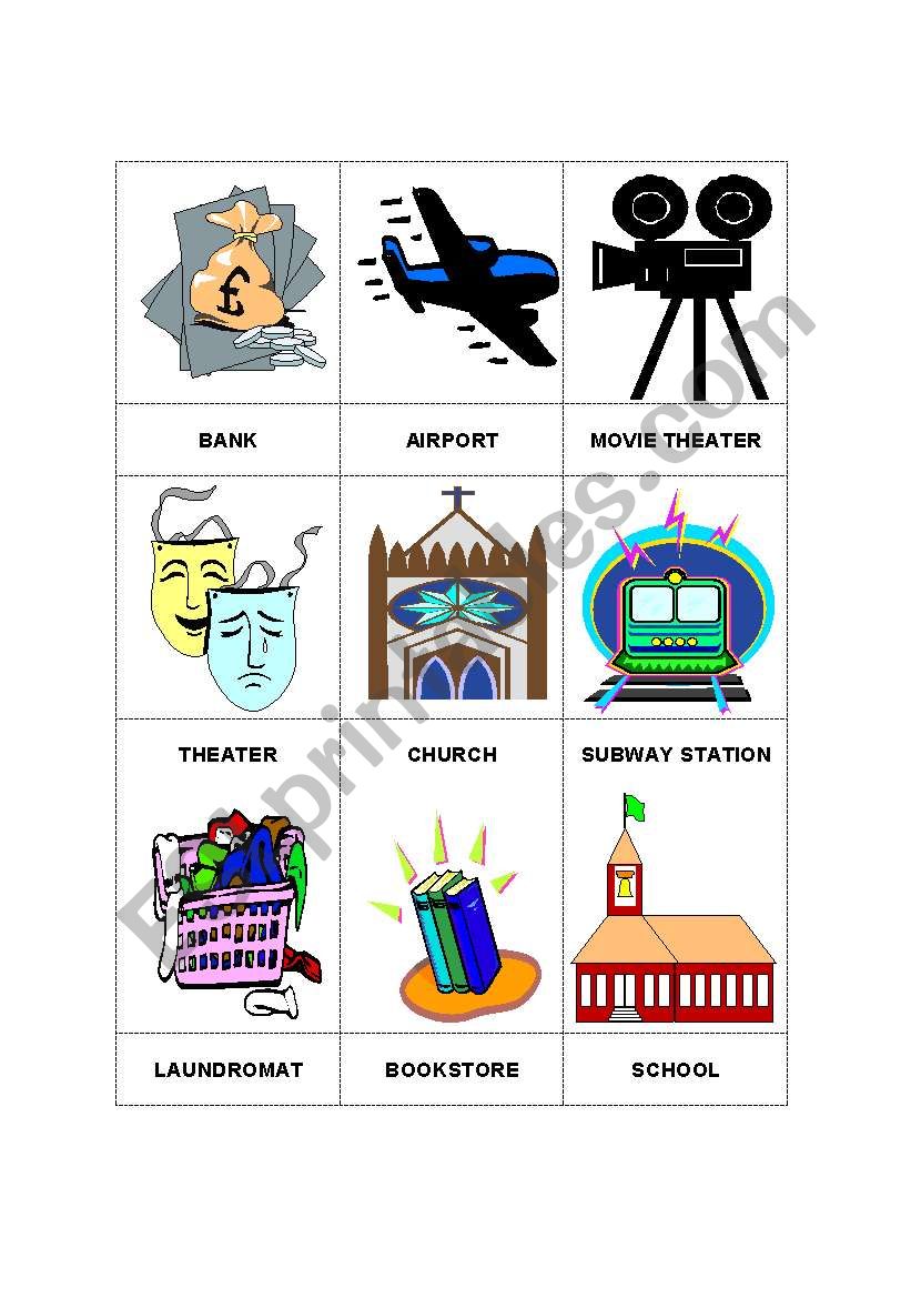 Places to go - Cue cards worksheet