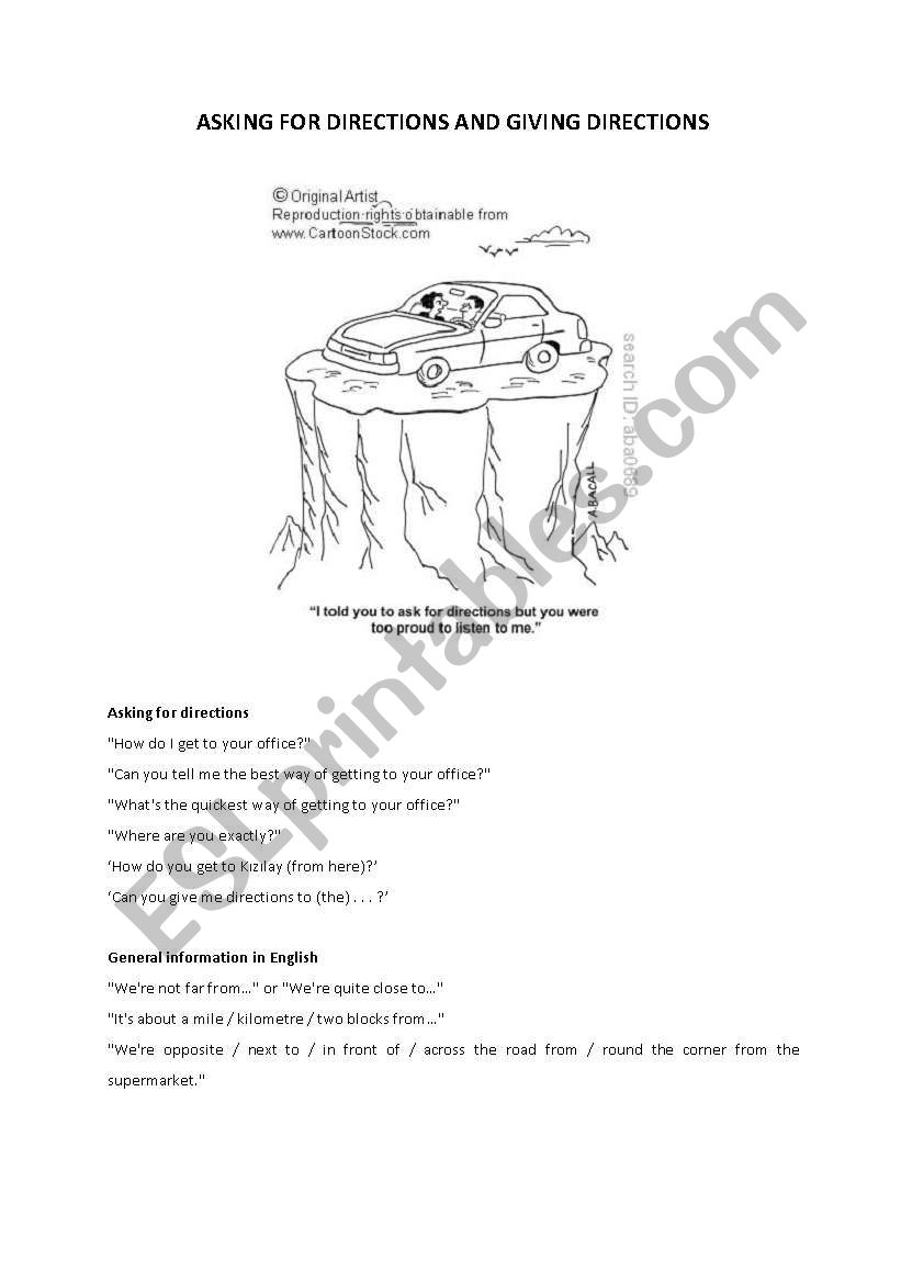 giving directions worksheet worksheet