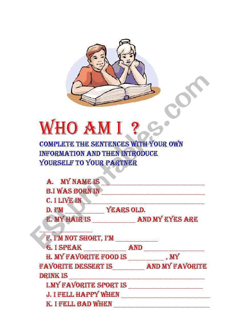 WHO AM I ? worksheet