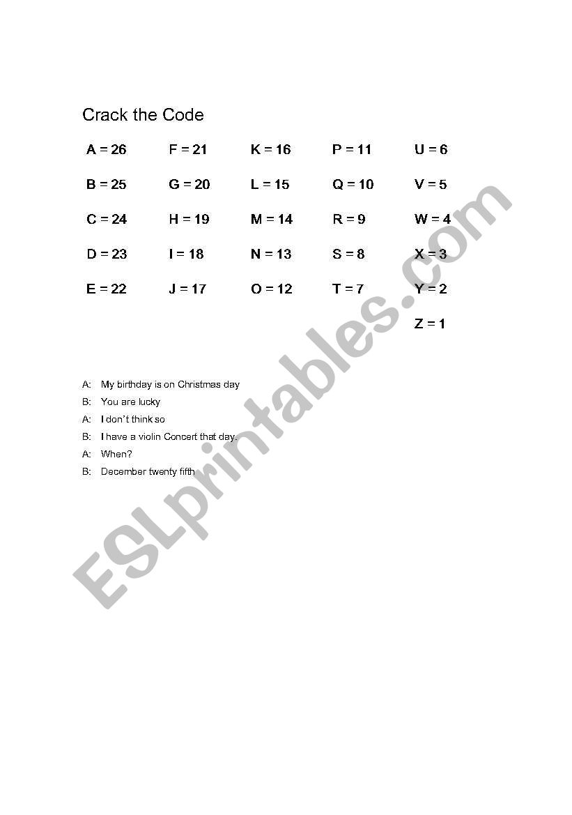 Crack the Code worksheet