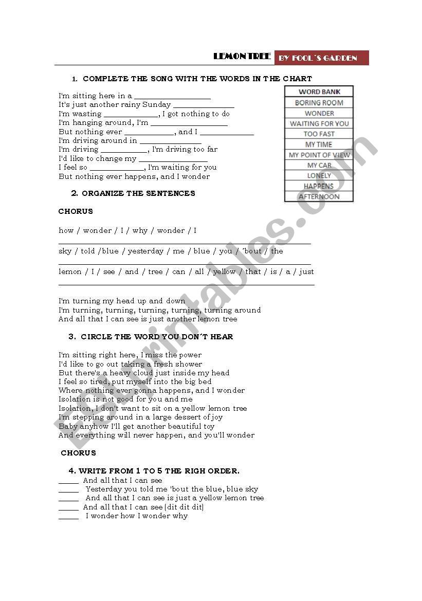 LEMON TREE worksheet