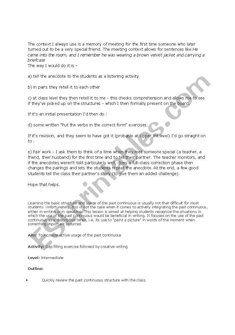 ONE PAST CONTINUOUS LESSON worksheet