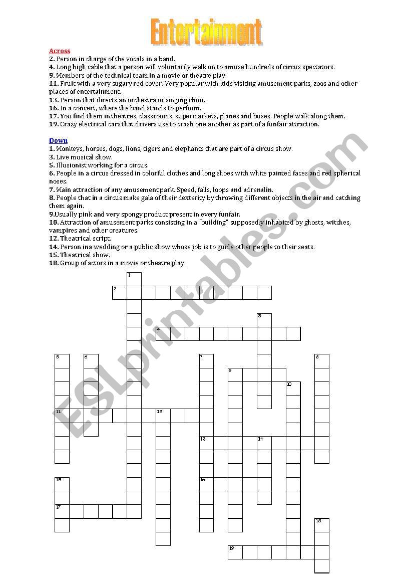 Entertainment worksheet