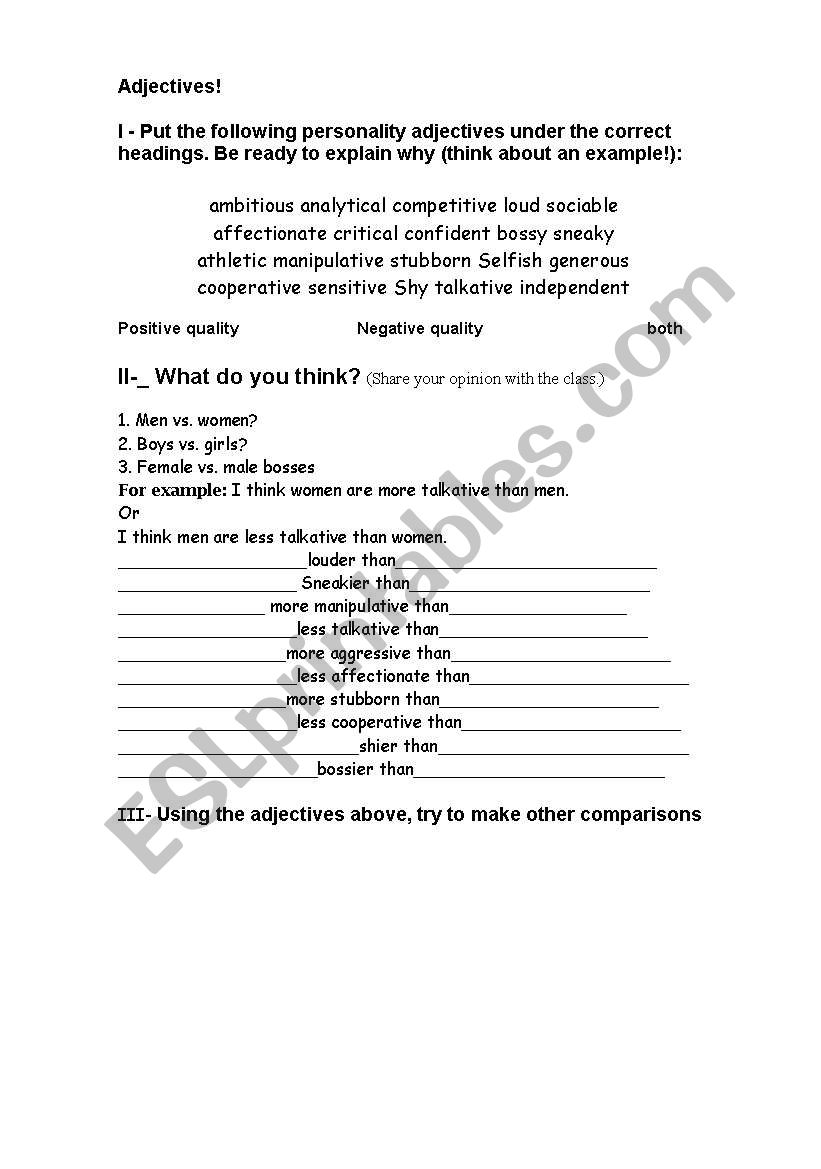personality adjectives worksheet