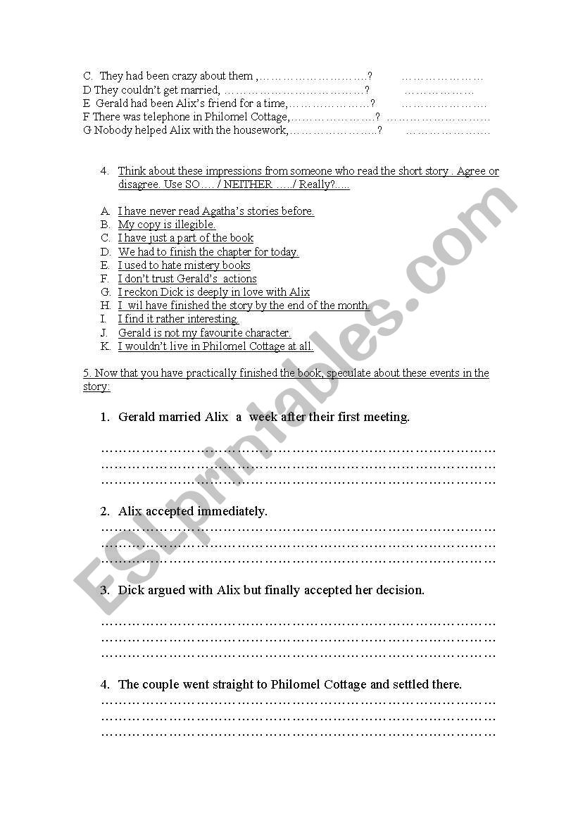 English Worksheets Philomel Cottage Short Story By Agatha Christie