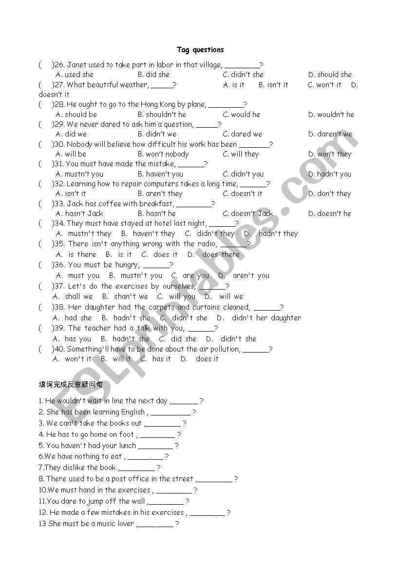 Tag questions worksheet