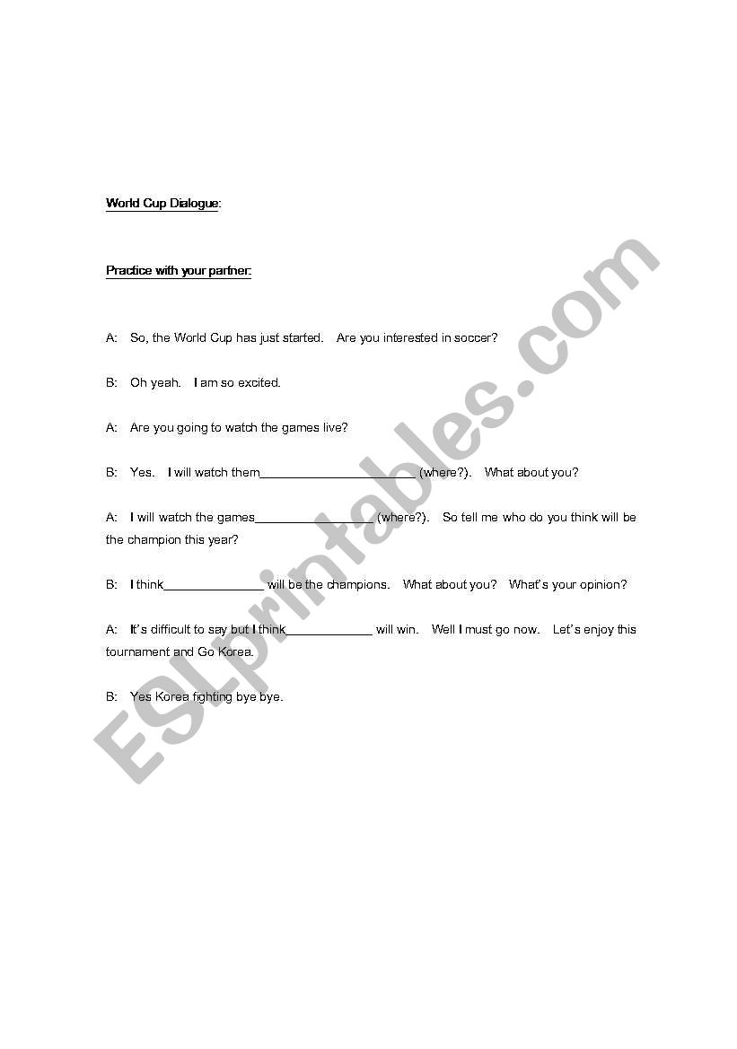 World Cup Dialogue worksheet