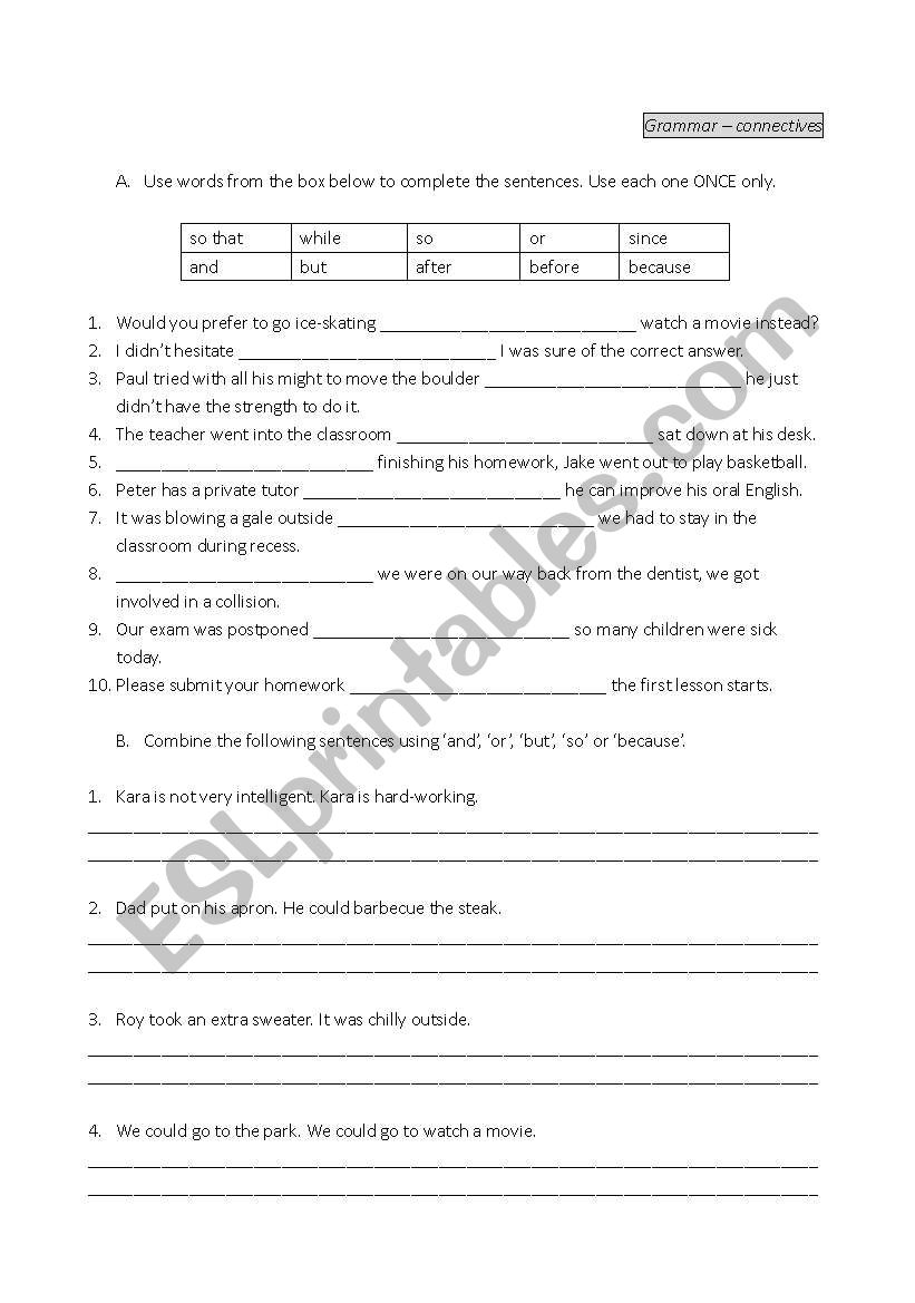 Connectives worksheet