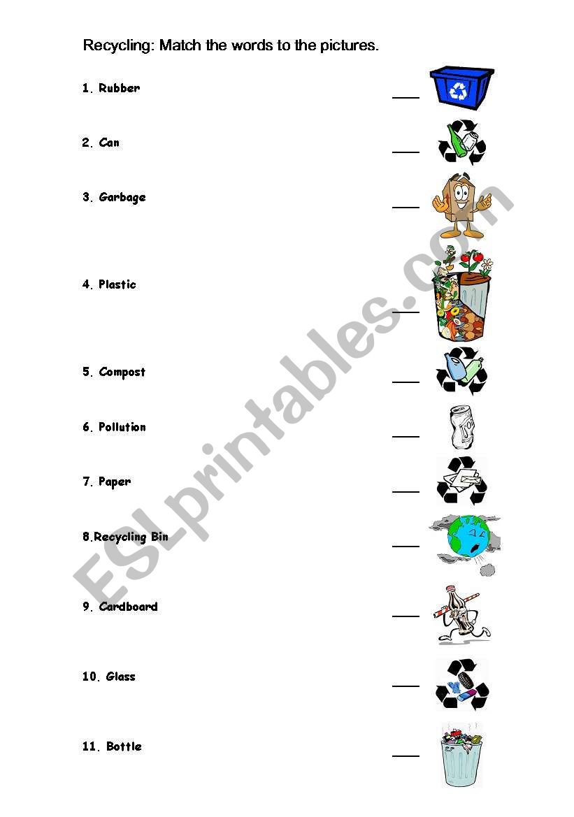 Recycling words: Match activity