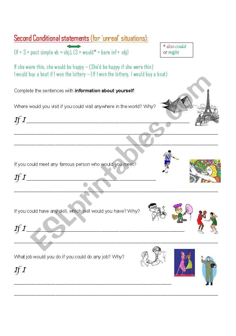 English worksheets: Second Conditional statements