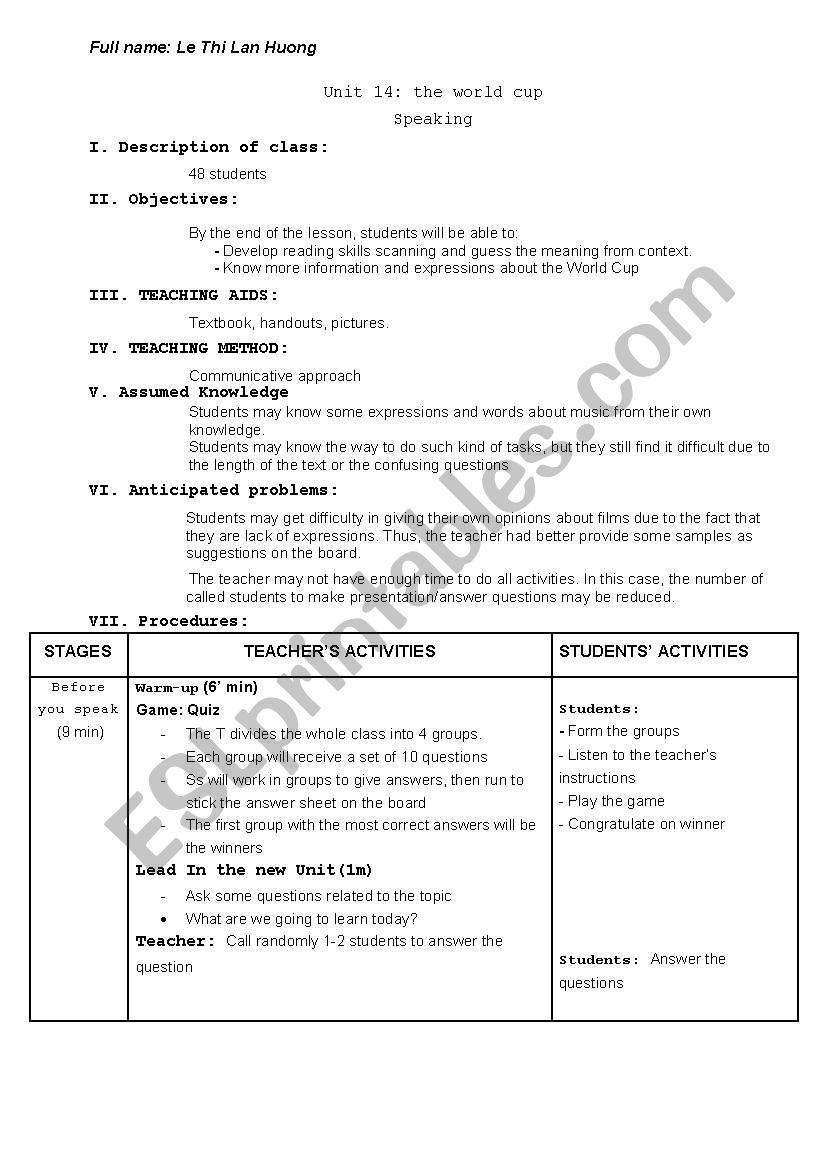 Lesson plan for 10th graders_The World Cup_reading