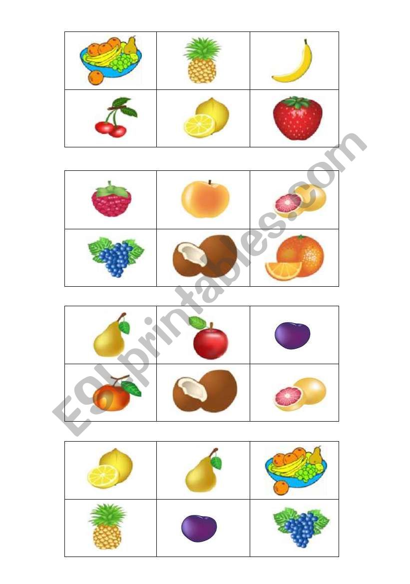 Bingo : fruit worksheet