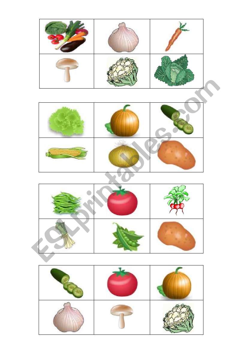 Bingo : vegetables worksheet