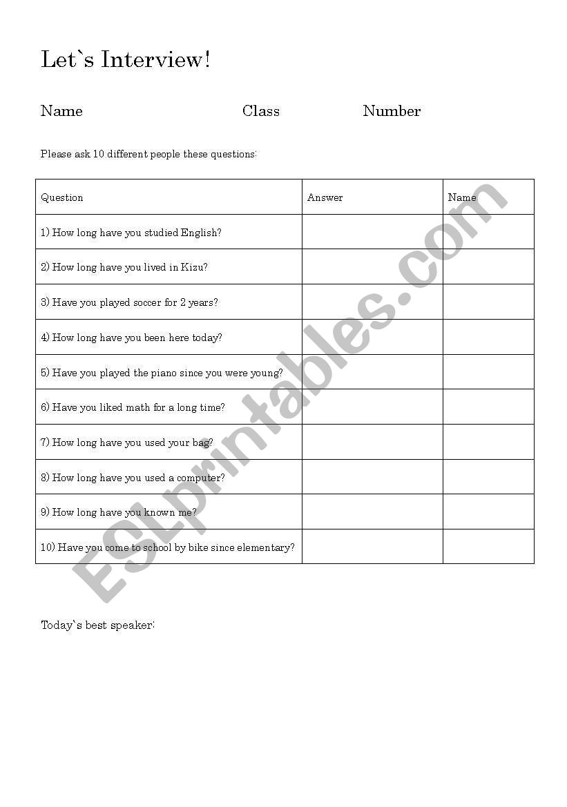 Present Perfect Continuous Interview