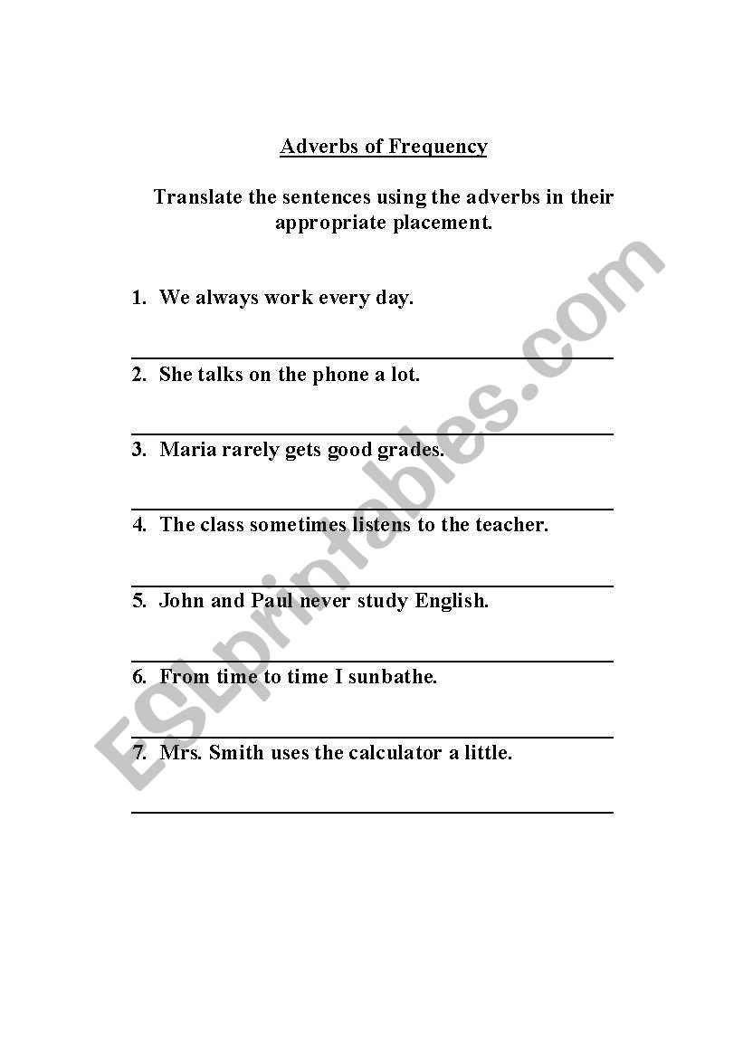 Adverbs of Frequency worksheet