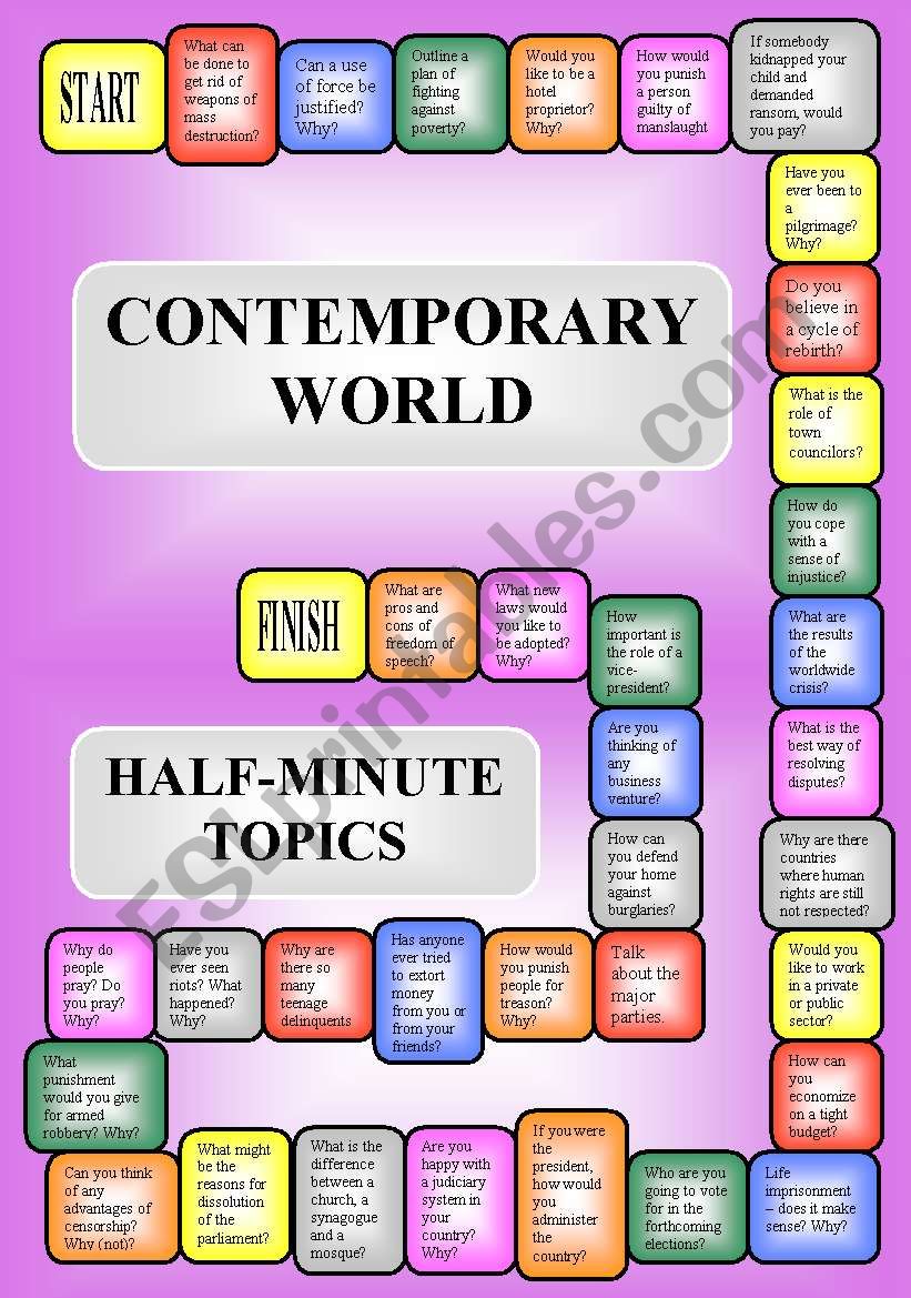 The Contemporary World - a boardgame or pairwork (34 questions for discussion) (editable)