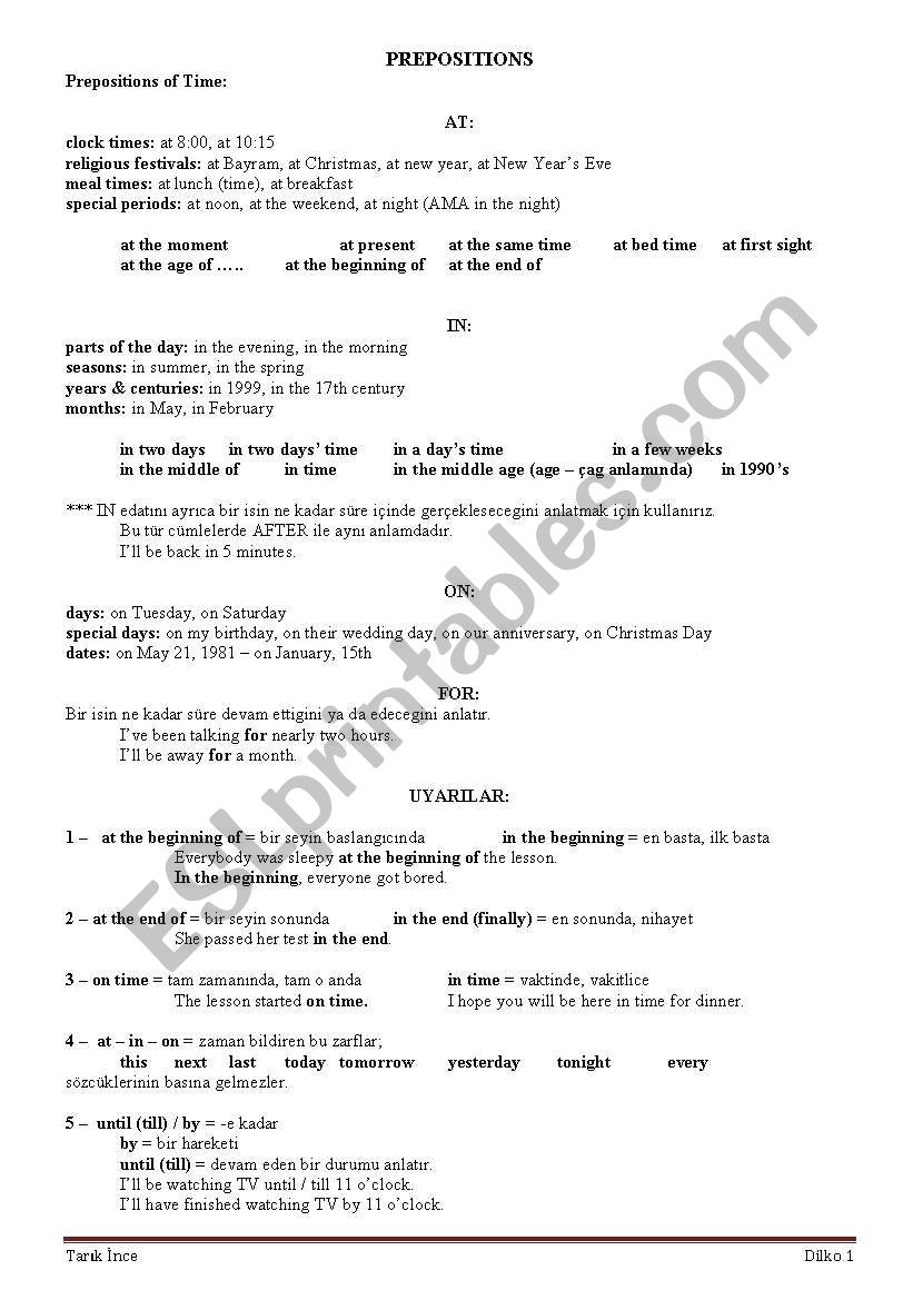 prepositions worksheet