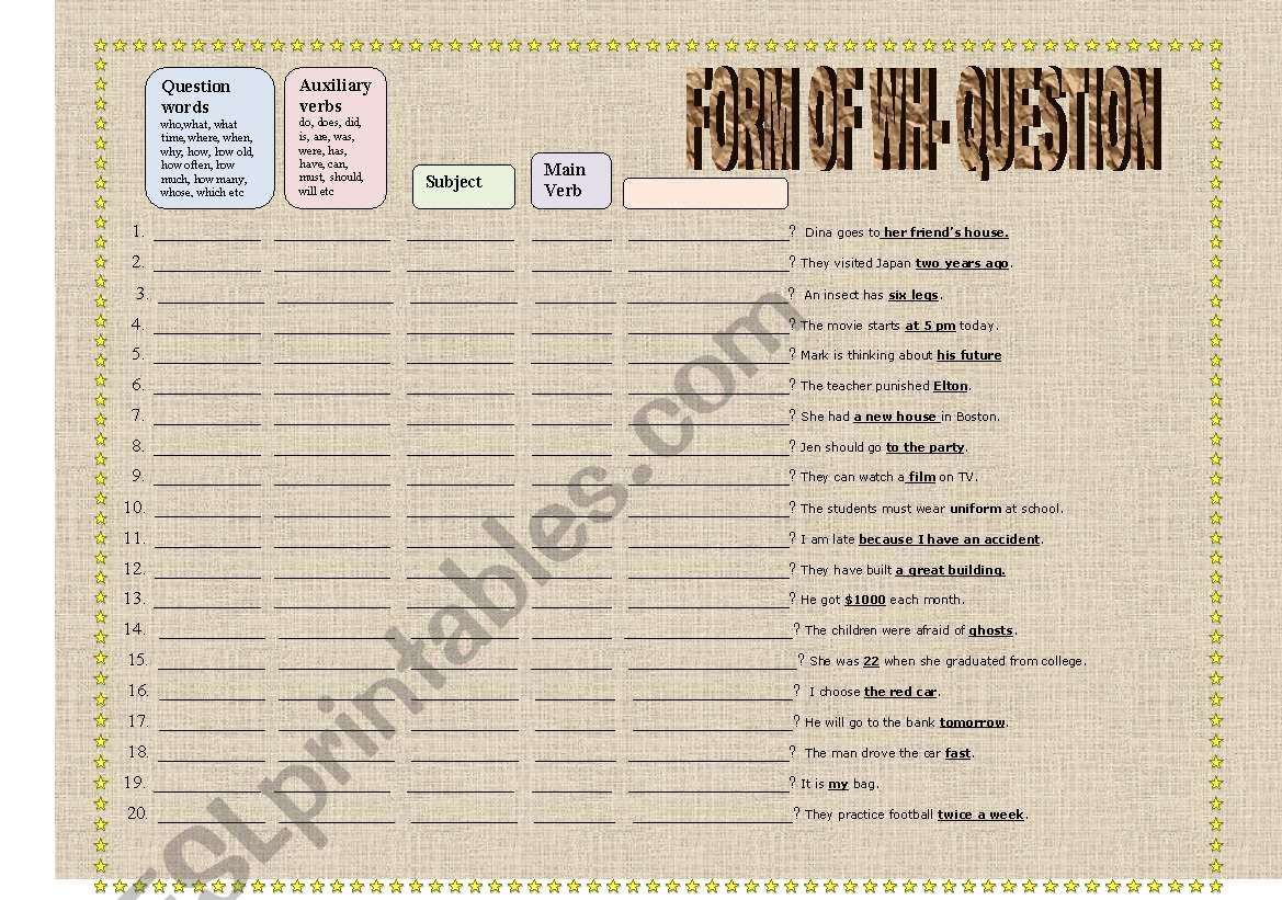 Form of Wh- Question worksheet