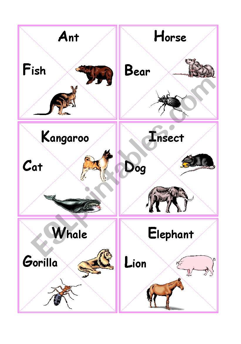 animals dominocards worksheet