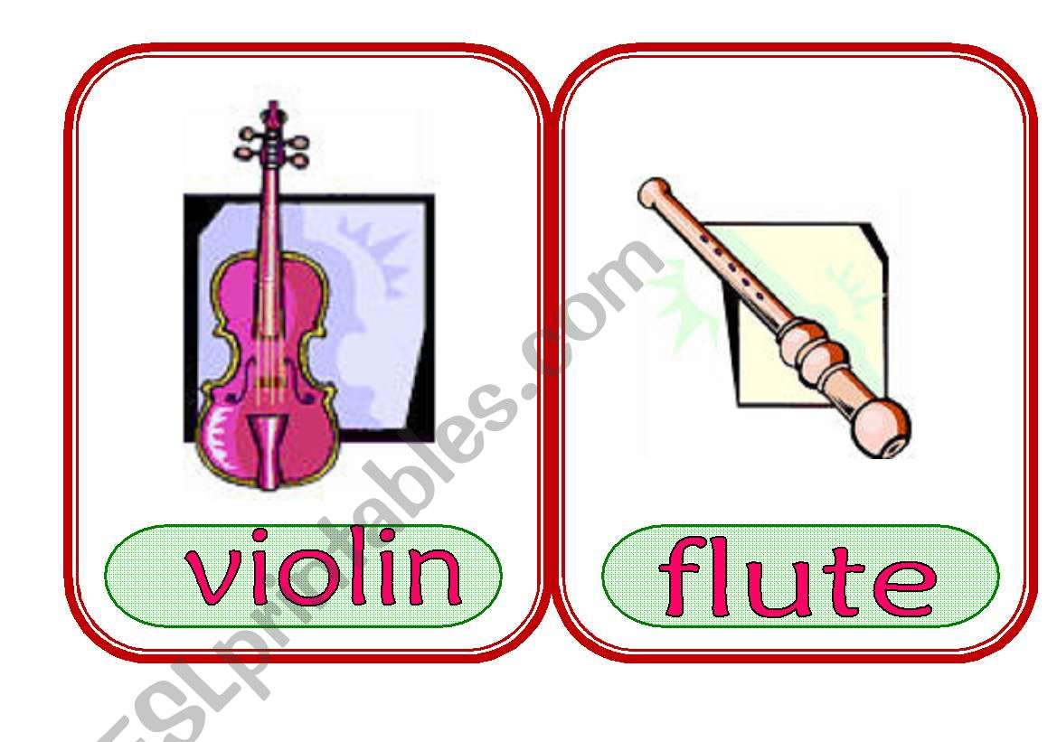 Music Instrument Flash card worksheet